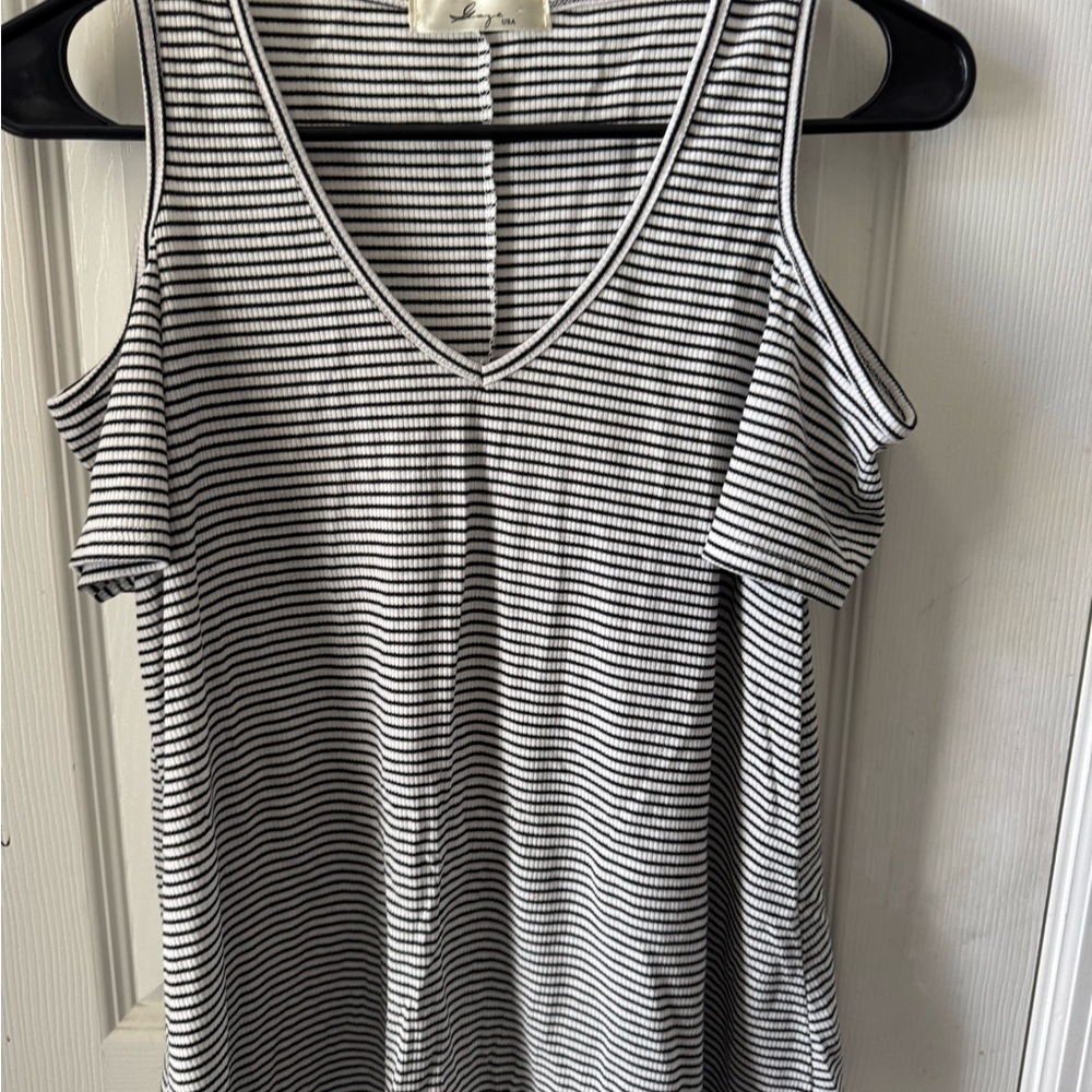 Sage Black and White Sleeveless Tank Top with Cut Out Design